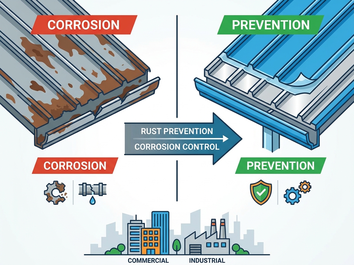 Preven&ccedil;&atilde;o de ferrugem em telhados met&aacute;licos e controle de corros&atilde;o para edif&iacute;cios comerciais e industriais